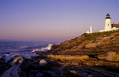 Sunrise Over Pemaquid Lighthouse Tower and Rock Formations